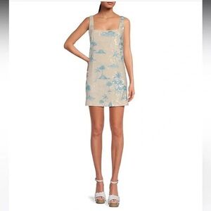 Gianni Bini Dress with Blue Sequin Tropical Motif